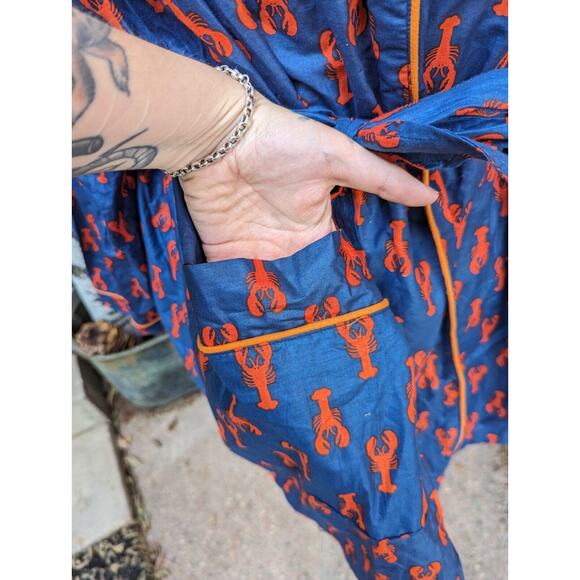 Malabar Bay Organic Cotton Novelty Robe Size M Kimono Belt Blue Lobster Seafood - Picture 3 of 5